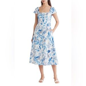 Avec Les Filles Women’s Elegant Blue Floral Midi Dress NWT 12